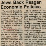 A 1981 article in The Detroit Jewish News quoted Max Fisher about Jewish support of President Reagan.