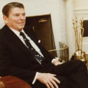 Max Fisher and President Ronald Reagan in the oval office.